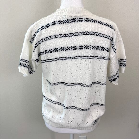 Billie Jo Womens Vintage Knit Sweater Measures S Pointelle Made In USA  Blue - Picture 4 of 6